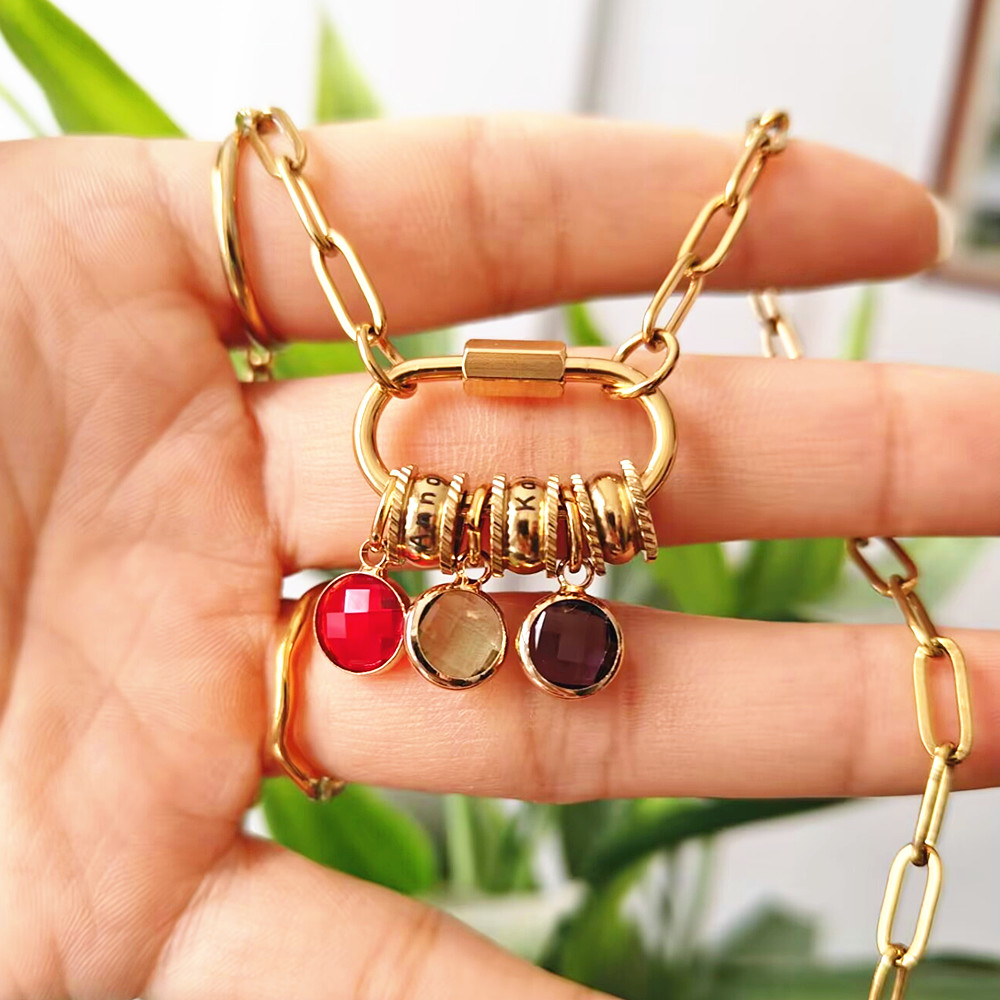 Birth Flower Necklace - Collier à breloques personnalisé avec nom,