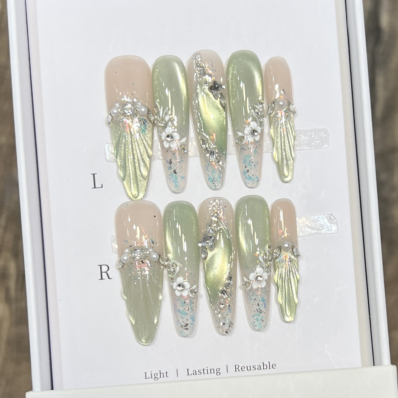 Faux ongles longs en amande, p - Pressed Flower Art avis et prix