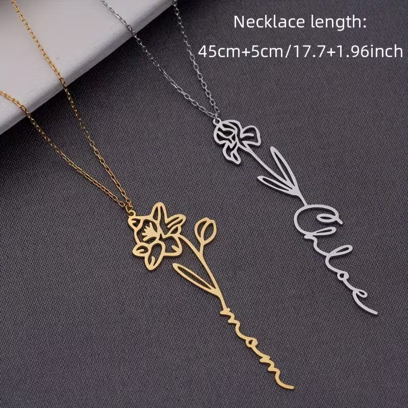 Collier personnalisé avec nom  - Birth Flower Necklace avis et prix