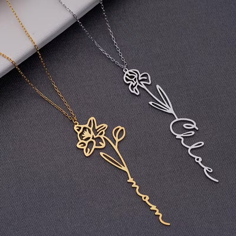 Collier personnalisé avec nom  - Birth Flower Necklace avis et prix
